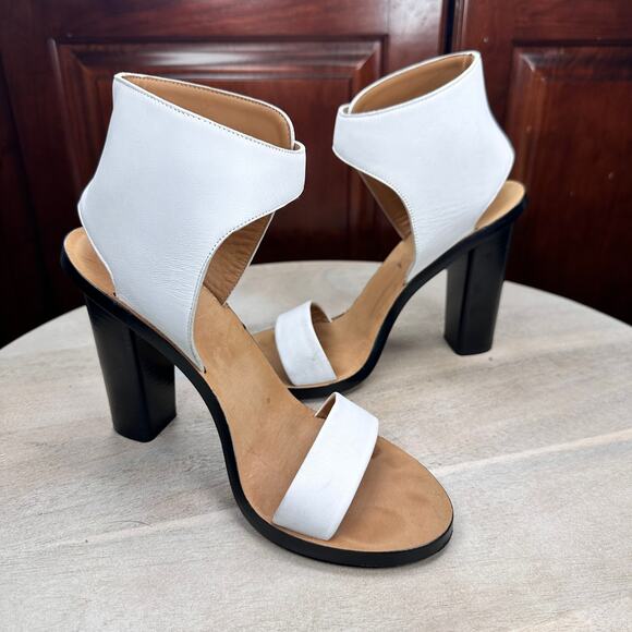 Vince Womens Nicole Leather Sandals Size 7 White Leather Open Toe Block Heels - Picture 3 of 10